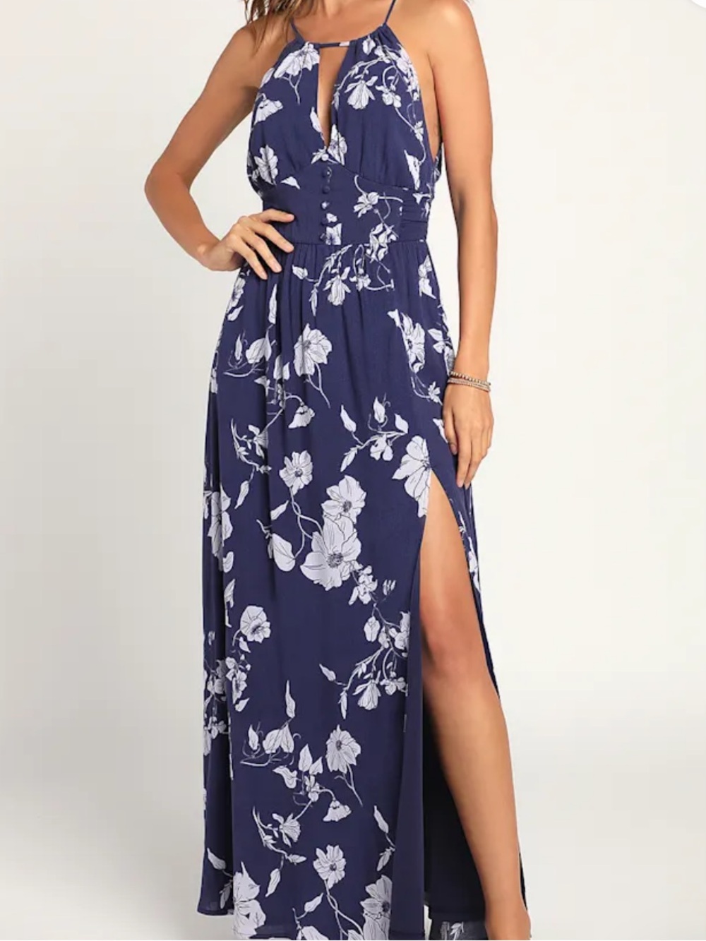 NEW Lulu's Navy & White Floral Maxi Dress || XS